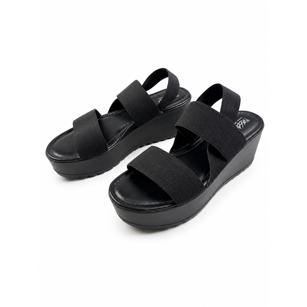 Mossimo Vintage Y2K Black Elastic Strap Platform Wedge Sandals Women's Size 7.5